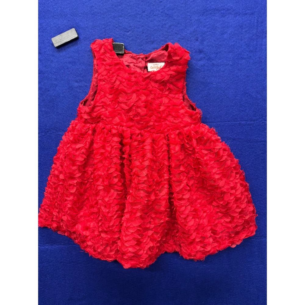 Cat & Jack Textured Petal Dress Baby 12M Red Sleeveless Holiday‎ Party